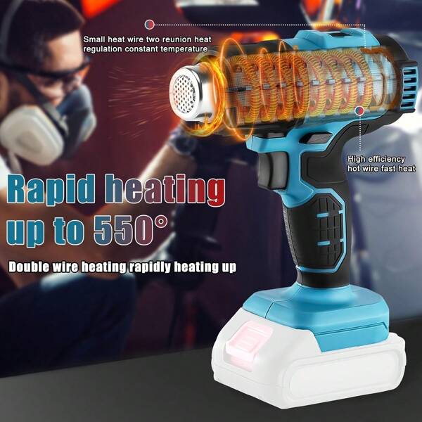 1 Pistola inalámbrica para batería Makita de 18V, pistola de pegamento termofusible, pistola de encogimiento de calor de uso pesado alimentada por batería con temperatura de 1022°F y pantalla digital, 3 boquillas para manualidades (batería no incluida)