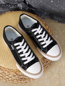 1 双女士时尚撞色复古牛津鞋，2025 年初春/夏/秋季新款系带平底舒适休闲百搭鞋，适合户外活动和搭配任何服装，女士运动鞋 - 黑色 - 查看 6