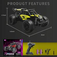 2.4GHz RC Car, 1:16 Scale High-Speed Electric Truck, 20km/H, Dual 1000mAh Rechargeable Batteries, All-Terrain Tires, Shock Absorbing Suspension, Ideal Gift For Boys Aged 6-12 - 黃色 - 查看 6