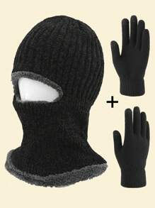 Knitted Balaclava Beanie Hat +Gloves Warm Cycling Ski Mask, Women Windproof Hood, Balaclavas Heavyweight Thermal Fleece Winter Balaclava Ski Mask Warm Knitted Fleece Full Face Cover For Men Women Windproof Outdoor Sports Cycling