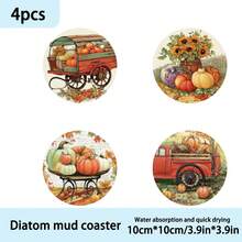 1set/4pcs/6pcs Autumn Pumpkin And Maple Leaf-Patterned Diatom Mud Coasters, Coffee Coasters, Home And Restaurant Multi-Occasion Decorations, Daily Gifts, Table Decorations, Daily Decorations, Theme Party Decorations - Multicolor - View 13