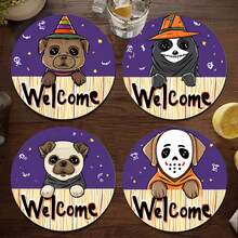 1set/4pcs/6pcs Halloween Horror Dog Skull Pattern Diatom Mud Coasters, Coffee Coasters, Multi-Occasion Decoration For Home And Restaurant, Daily Gifts, Table Decoration, Daily Decoration, Theme Party Decoration - Multicolor - View 6