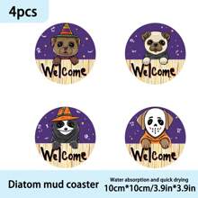 1set/4pcs/6pcs Halloween Horror Dog Skull Pattern Diatom Mud Coasters, Coffee Coasters, Multi-Occasion Decoration For Home And Restaurant, Daily Gifts, Table Decoration, Daily Decoration, Theme Party Decoration - Multicolor - View 8