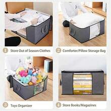 2Pack Clothes Storage Bag, Foldable Storage Bin Closet Organizer With Reinforced Handle, Sturdy Fabric Blanket Storage With Clear Window, Storage Containers For Clothing, Bedding, Gray - 灰色 - 查看 2