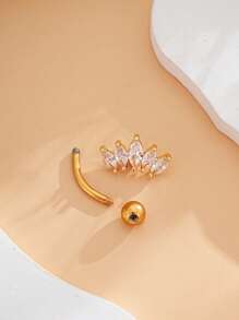 1pc Reverse Fan-Shaped Zirconia Stainless Steel Navel Ring, Classic Belly Button Piercing Jewelry For Daily Wear