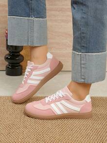 أحذية كاجوال متعددة الوظائف للنساء، أحذية رياضية كاجوال بنعل مطاطي وأصابع قدم مستديرة وأربطة، باللون الأسود والخاكي، أحذية مناسبة للاستخدام اليومي، المقاس من 36 إلى 41، أنيقة، وردي - وردي - مشاهدة 7