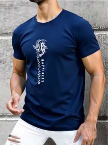 Shendy Vendy Playera de Hombre Estampada 100% Algodón Cuello Redondo Manga Corta Diseño Japones Hapiness Letras y Peces Ropa Casual Estilo Urbano Streetwear Ajuste Cómodo Tacto Suave Transpirable Ideal para Todas Las Temporadas o Estaciones Prenda Ligera de Alta Calidad Look Moderno Masculino Outfit Diario Deportivo Vacacional Moda Actualizada Combinable con Pantalón de Mezclilla Joggers Bermudas o Chamarra en Varios Colores - Azul Marino - Ver 1