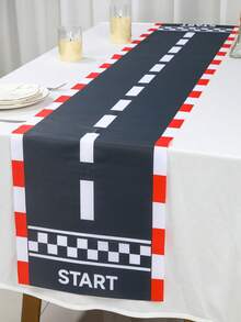 1pc Racing Theme Birthday Party Polyester Table Runner, Black & Red Checkered Racing Track Style Tablecloth, 35*180cm, Racing Theme Tablecloth, Suitable For Little Boy's Birthday Party Table Decor, Racing Theme Birthday Party Room Kitchen Dining Table Decor, Home Decor, Room Decor, Dining Table Center Decor, Racing Party Decor, Happy Birthday Party Supplies, Party Gifts - Red and Black Racing Track - View 4