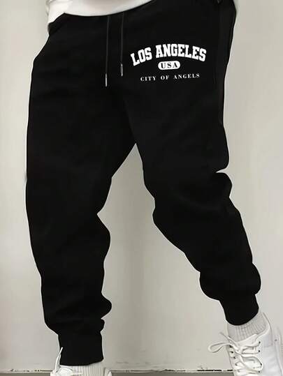 Pantalon décontracté léger avec imprimé slogan pour hommes grande taille, convient pour les sports, l'été et l'automne, la rentrée scolaire, noir printemps