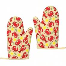 Lobster Crab Lemon Oven Mitts Cooking Silicone Gloves Kitchen Mittens Heat Resistant Non Slip Oven Mitts For BBQ Grilling Baking 1 Pairgood