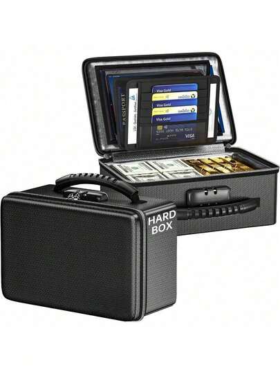 Fireproof Money Box, Small Hard Case Fireproof Box With Fireproof Zipper & Lock, 6400 ° F Heat Insulated Fireproof Water Resistant Safe Box For Cash, A5 Document, Passport And More, Black