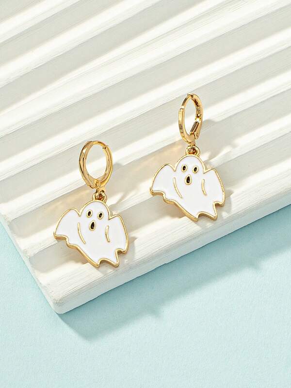 1 Pair Fashionable Enamel Colorful Ghost Dangle Earrings, Halloween Oil Drop Ghost Clip-On Earrings, Suitable For Women's Daily Wear, Halloween Earrings, Halloween Jewelry Gift