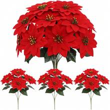 1/3/5/36pcs Christmas Flannel Flowers Decor Artificial Xmas Flowers For Holiday Tree Wreath Wedding Party Red Poinsettia Floral Adornments,Silk Fabric Christmas Red Poinsettia Bushes,Artificial Flowers For Xmas Christmas Courtyard Decoration With Artificial Flowers - Multicolor - View 8