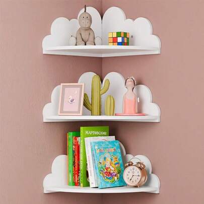 3 piezas/2 piezas/1 pieza Estantería de pared colgante con forma de nube blanca linda y creativa, organizador de libros para guardería, estantería para exhibir libros de niños, organizador de esquina que ahorra espacio para libros, decoración, habitación de niños, sala de estar - Accesorio moderno para el hogar, decoración de nubes, organizador para habitación de niños, diseño original, estantería de fácil instalación, decoración de almacenamiento en la pared