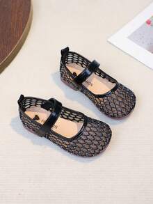 1 par de zapatos planos y sin cordones con diseño de corazón y diamante bordado en malla para niñas, estilo princesa, moda, suaves y ligeros, punta redonda, adecuados para niñas de 2 a 14 años, para todas las estaciones, fiestas y vacaciones - Negro - Ver 4