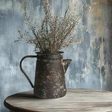 Z2 BellaDecor Vintage Pitcher Vase Rustic Farmhouse Vase For Flowers Vintage Metal Milk Jug Small Decorative Pitcher Shabby Chic Decor For Home, Kitchen, Bathroom, Gray