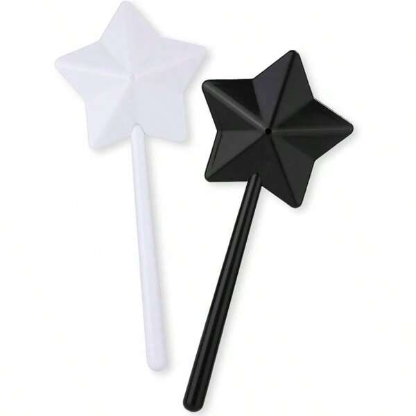 2pcs Wand Salt And Pepper Shakers, Magical Wands Duo Salt Seasoning Spi Stars Stick Refillable Pentagram Shape Salt Dispenser With Holes For Halloween Christmas Kitchen Acssories(Black, White)