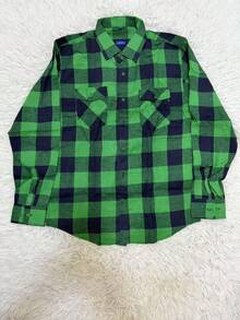 Men's Plaid FLANNEL Shirt Long Sleeve Slim WITH POCKET - màu xanh lá - Xem 2