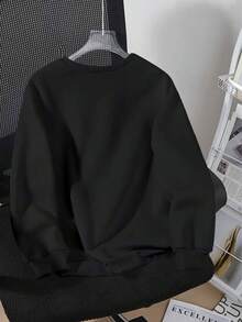 青少年男孩動漫角色圖案印花保暖圓領衛衣－舒適長袖休閒套頭衫，可機洗，日常必備，寬鬆版型，男女皆宜，街頭風，適合學校、度假、購物、運動等場合 - 黑色 - 查看 2