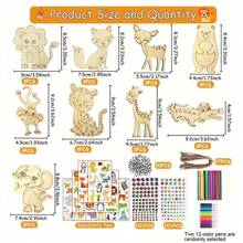 300pcs Animal Woodworking Kit, Animal Theme - Includes 27 Unfinished Animal Woods, 202 Gems, 12 Watercolor Pens And 2 Stickers, 30 Cartoon Eyes, 27 Hemp Ropes, DIY Handmade Kit, All Season Woodworking Material Kit, Suitable For DIY Handmade - Multicolor - View 8