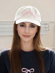 1 件可调节休闲棒球帽，带刺绣粉色蝴蝶结 - 甜美可爱风格，可折叠涤纶帽，适合所有季节，送给女性的完美礼物，刺绣棒球帽 - 彩色 - 查看 1