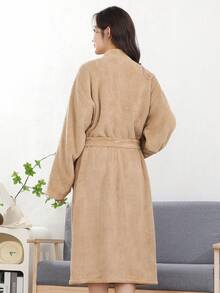 1pc Coral Fleece Solid Color Bathrobe For Women, Long Robe, Women's Bathrobe After Shower, Bath Towel, Super Soft, Quick Drying, Ultra Absorbent, Quick Drying, Dressing Grown, Loungewear, HomeWear, Sleepwear, Wearable Towels, Suitable For Home, Bathroom, Hotel, Gym, Travel, Holiday Gift, Swimming Pool, Bathing, Bathroom Decor, All Season Use, Presents For Christmas, Halloween's Day, Thanksgiving Day