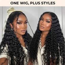 13x6 13x4 Deep Wave Lace Front Wigs Human Blended Hair 200% Density 26 Inch Curly Wig For Women Natural Black HD Transparent Lace 5x5 Glueless Frontal Wigs Hair Pre Plucked With Baby Hair - Natural & Black - View 8