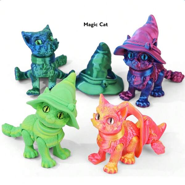 1pc 3D Printed Magic Cat Figurine, Craft Decor, Toy Model, New Animal Ornament, Holiday/Birthday Gift (Eye Color Random)