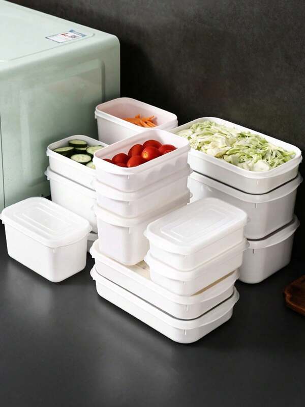 1 pieza Recipiente sellado para almacenamiento de alimentos en el refrigerador con tapa, caja de almuerzo apilable de plástico hermética, recipiente para conservar vegetales y ensaladas, apto para microondas y congelador, adecuado para el hogar, restaurante, hotel, artículo doméstico para todo el año