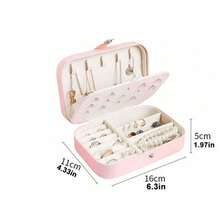 1个优雅PU皮革旅行首饰盒，多功能首饰/化妆品收纳盒，适用于戒指、耳环、项链、化妆品、首饰展示 - 粉色 - 查看 3