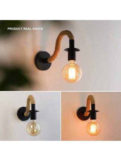 1pc Vintage Hemp Rope Wand Lamp Industrial Wooden E27 Base, Indoor Loft, Outdoor Corridor Bedside ation Bulb Not Included, Easy To Install, Rustic Hard Wired 110 240V, No Battery Required, Durable view 5