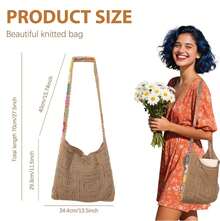 Hollow-Out Floral Bag,Crossbody Bag For Women, Vibrant Floral Embroidery,No Closure, Fixed Straps,Retro Contrast Color, , Beach Purse, Perfect For Summer, Vacation & Daily Use, Travel Must Haves - Màu Khaki - Xem 3