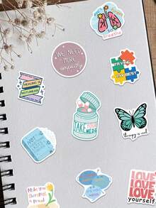 50pcs Psychological Health Inspirational Phrases Sticker For Water Bottle Laptop Luggage Stationery Journal Diary Phone Stickers - Multicolor - View 8