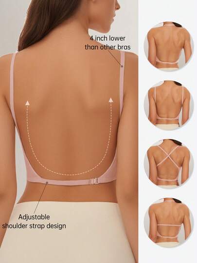 Women's Seamless Backless Strapless Bra - Lightweight & Breathable Thin Cup, Adjustable & Convertible Shoulder Straps, Light Support (Ideal For A/B Cup) - Wedding, Formal Dress, Camisole Underwear,Summer Wear,Bridallingerie