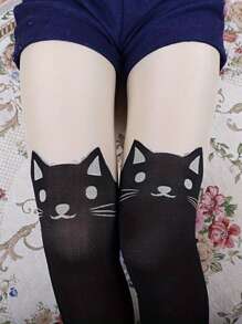 زوج من جوارب نسائية ناعمة ومريحة بطبعة قطة كيوت للاستخدام اليومي