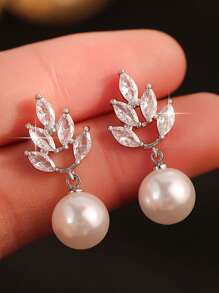 jealous young 1pair Elegant Simplicity Flower CZ Shell Pearl Wedding Dangle Earrings For Women Brides Luxury Zircona Drop Earrings Festivals Engagement Anniversary Party Jewelry Gift