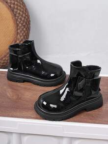 1 Paar klassische Kinderstiefel, neue flache Stiefel für Mädchen im Winter, geeignet für den Outdoor-Urlaub, seitlicher Reißverschluss mit Schleifendesign, kurze Stiefel