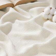 % Cotton Twin XL Size Bed Blanket - Breathable, Lightweight, Soft Cozy Herringbone Woven Summer Blanket College Dorm, White, 66x90 Inches - 02 - 乳霜 - 查看 6