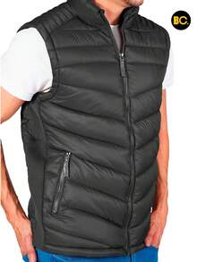 Big City Chaleco acolchado para hombre con cierre frontal y bolsillos laterales, abrigo ligero tipo puffer casual moderno para clima frío, - Gris Oscuro - Ver 5