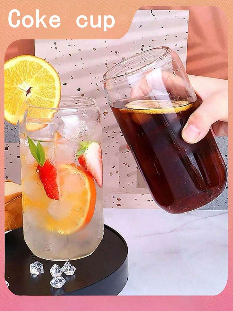 1个400毫升/550毫升透明吸管水瓶，现代玻璃咖啡杯，适用于家庭、办公室、可乐杯，竹盖玻璃冷饮杯，批发果汁啤酒冰块美式杯，高硼硅玻璃咖啡奶茶杯 - 彩色 - 查看 1