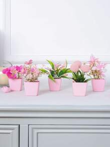 1pc/5pcs Mini Pink Potted Plants, Artificial Rose & Chrysanthemum Bonsai, Suitable For Wedding Party Decor, Home, Restaurant, Office, Mother's Day, Banquet Table Centerpiece - Pink - View 10