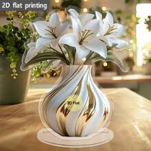 1/3/6 Pieces 2D Flat Printed Acrylic Elegant Lily Vase Decoration With White Lily And Gold Accents Classic Tabletop Decoration For Home, Office, Holiday Party Flower Vase Home Decor Wedding Table Centerpiece, Exquisite Design, Transparent Ornament, Party Centerpiece, Halloween Thanksgiving Christmas Autumn Interior Design Special Crafts