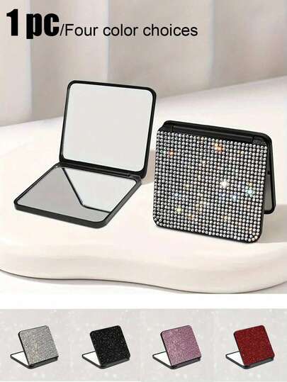 1pc Rhinestone Decorated Square Makeup Mirror, New Luxury Sparkling Diamond Compact Dual-Sided Folding Makeup Mirror, Suitable For Touch-Ups On The Go, Shimmering Crystal Portable Folding Compact Mirror With Square Design, Mini Handbag Carry, Diamond Encrusted Portable Compact Mirror, Foldable, High Definition Double-Sided Pocket Mirror, Available In Multiple Diamond Styles,Cheap,Stocking Stuffers,Makeup,Makeup Tools,Cheap Stuff,Gifts,Gifts For Women,Christmas Gifts,Giveaways,Travel,Cheap Stuff,Travel Essential