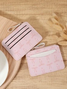 محفظة صغيرة صغيرة ذات نمط حب فيونكة وردية، محفظة ضيقة للنساء، رقيقة، خفيفة الوزن، قابلة للنقل بطبقات متعددة، بطاقة هوية، بطاقات ائتمانية صغيرة، فاشون، مودرن، حافلة، للذكرى السنوية، هدية عيد الميلاد، للبنات، للسيدات، لوازم الحقيبة المدرسية لغرفة السكن المدرسي والعودة إلى المدرسة - وردي - مشاهدة 3