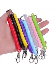 8 件可伸缩弹簧钥匙扣，带龙虾扣，弹簧带安全绳，手机弹性腕带绳挂绳弹簧钩 - 彩色 - 查看 3