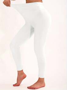 1 Peça Legging Skinny de Cintura Alta Casual Feminina de Cor Sólida, Calça 3/4 Confortável de Cintura Elástica e Ajuste Macio para Ioga, Fitness, Atividades ao Ar Livre, Uso Diário, Primavera/Verão