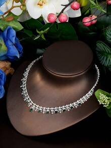 1 Set Minimalist Cubic Zirconia Geometric Green Gemstone Inlaid Jewelry Set, Suitable For Women To Wear To Parties