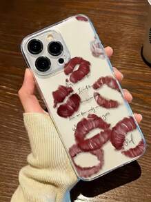 1 pieza Funda de teléfono a prueba de golpes de cobertura total de TPU con patrón único de astronauta y labios rojos compatible con iPhone 16, 15, 14, 13, 12, 11 Pro Max