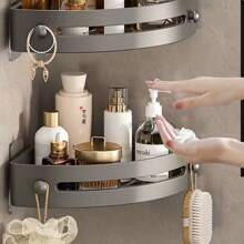 1/2 Pieces Corner Shower Rack, Black Bathroom Storage Rack, Large Capacity Wall Mounted, No Drilling Required, Wall Mounted Shower Shampoo Rack, Bathroom Towel Rack, Wall Mounted Triangle Bracket, Stick-On Bathroom Storage Rack, Shower Room Storage Rack, Shower Wall Shampoo Rack, Suitable For Bathroom And Kitchen,