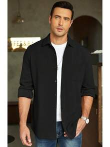 Men's Lightweight Shirt Shacket Long Sleeve Textured Button Down Shirts Casual Jackethalloween - Light Brown - 查看 2